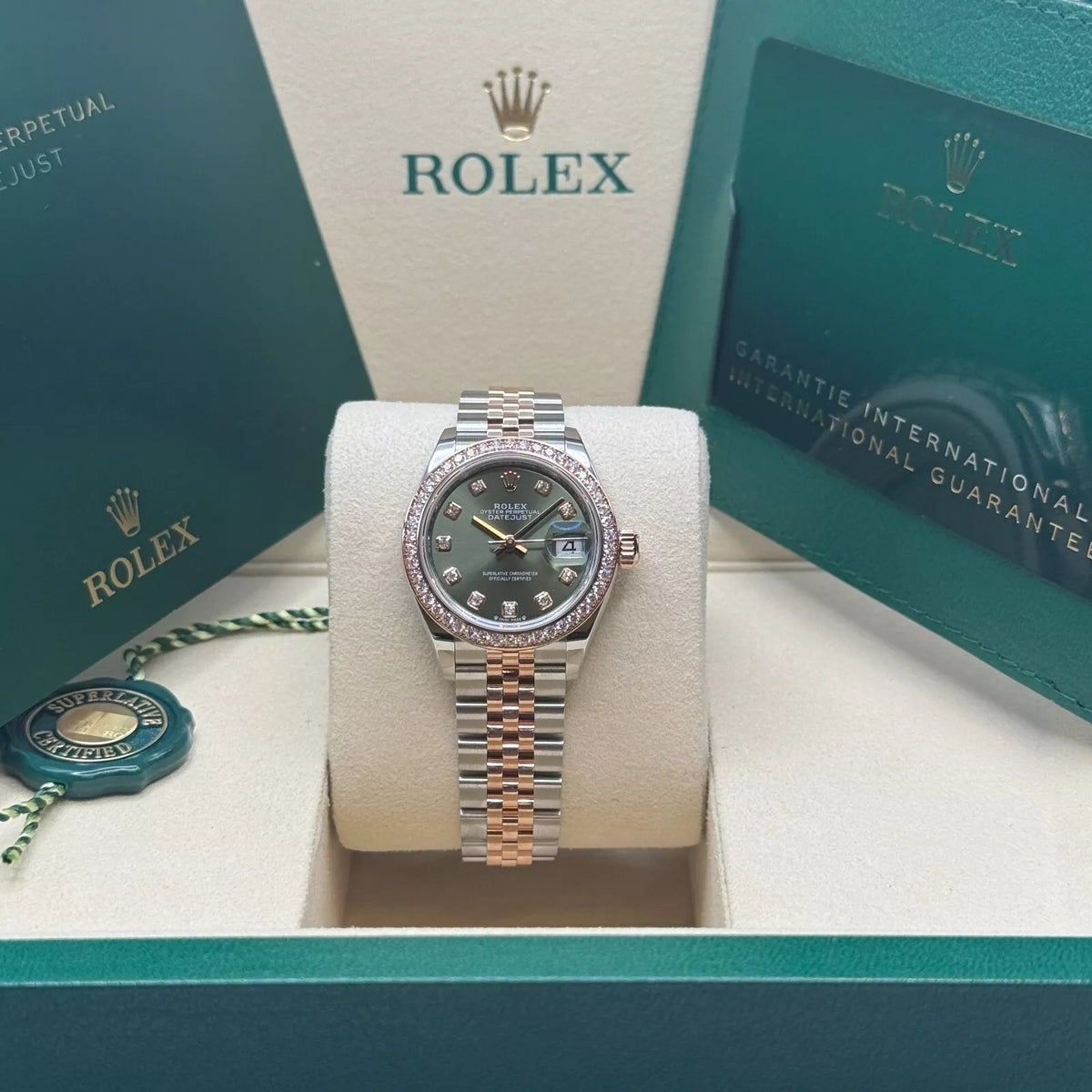 【1:1 Super Clone】 Lady-Datejust 28mm 279381RBR Green Diamond Dial Oyster Bracelet