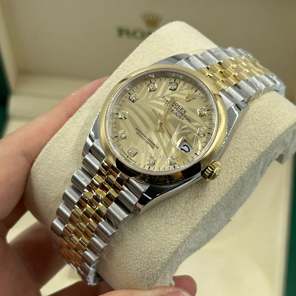 【1:1 Super Clone】  Datejust 36mm 126203 Golden Fluted Dial Domed Bezel Oyster Bracelet
