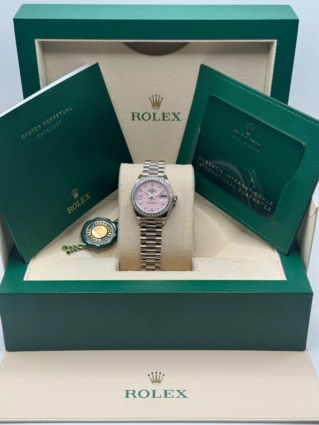 【1:1 Super Clone】 Lady-Datejust 28mm 279139RBR Pink Opal Diamond Dial and Diamond Bezel White Gold Bracelet
