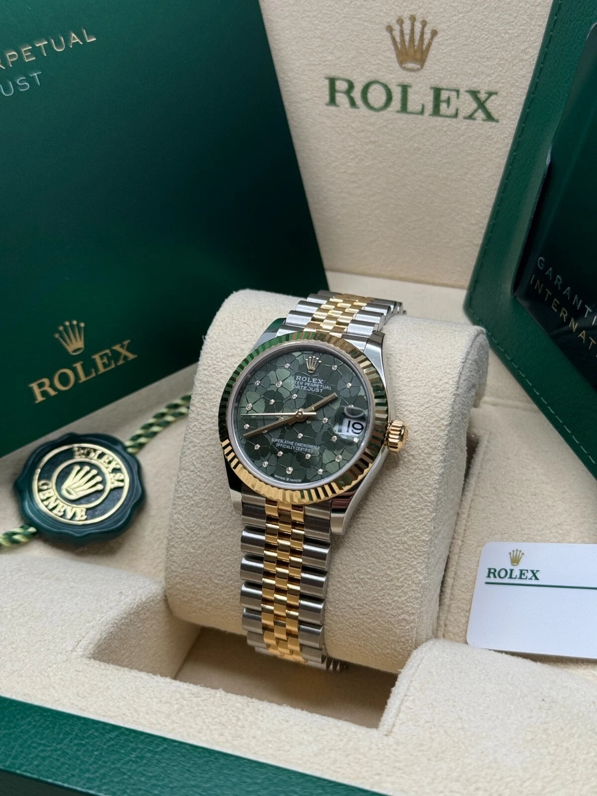 【1:1 Super Clone】 Datejust m278273-0031/0032 31mm Olive Green Floral Motif Dial Stainless Steel and Yellow Gold Oyster Watch