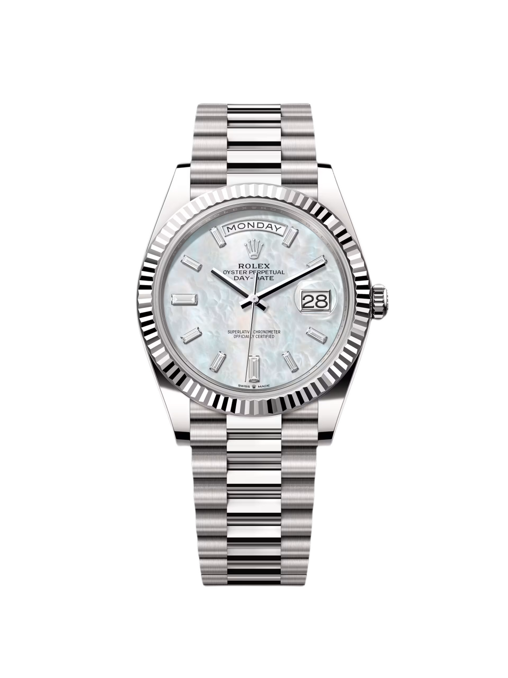 【1:1 Super Clone】  Day-Date "President" 40mm White Gold Mother of Pearl Diamond Baguette Dial - 228239