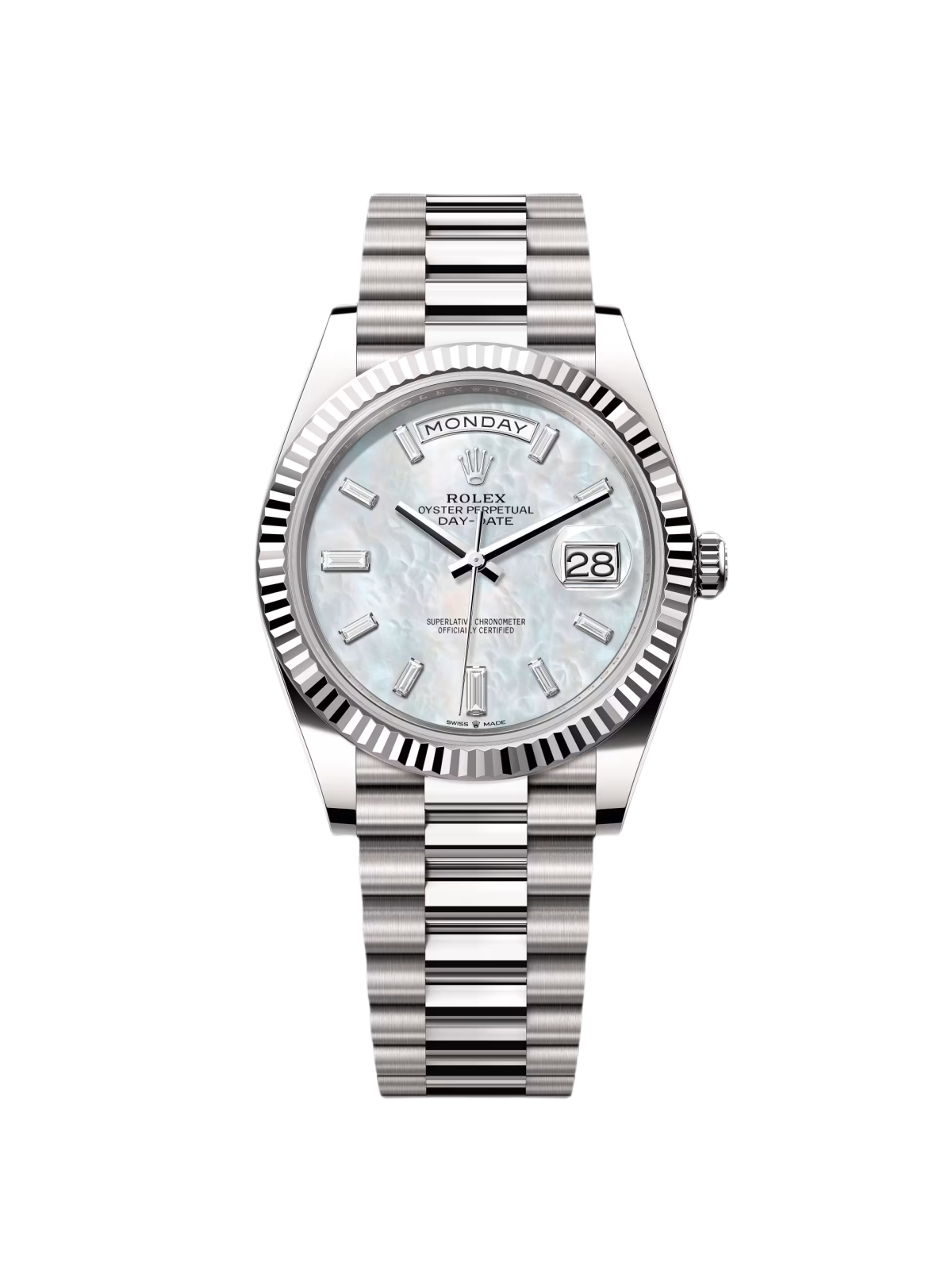 【1:1 Super Clone】  Day-Date "President" 40mm White Gold Mother of Pearl Diamond Baguette Dial - 228239