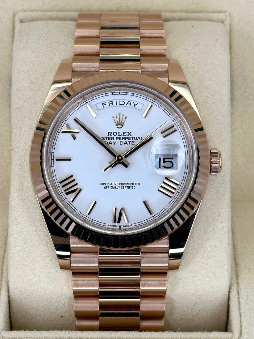 【1:1 Super Clone】 Day-Date "President" 40mm Everose Gold White Roman Dial - 228235