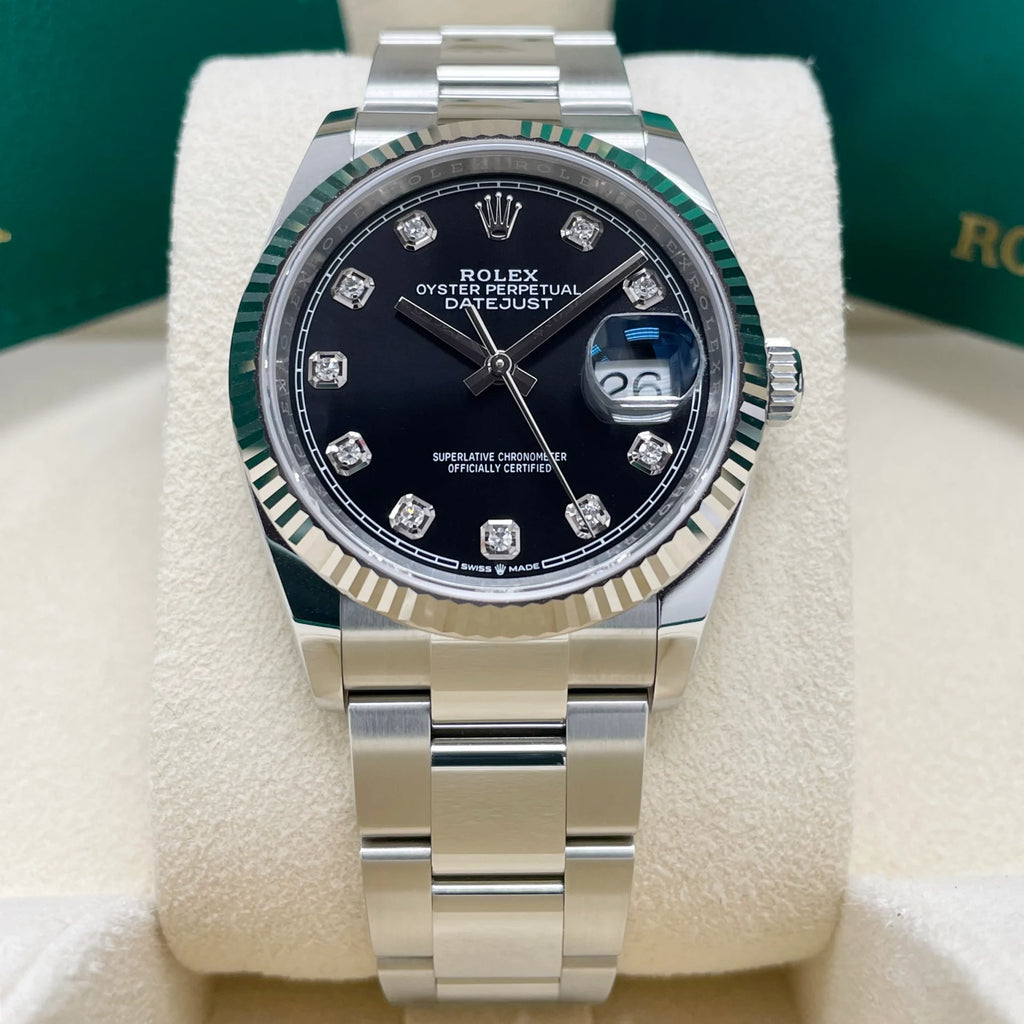 【1:1 Super Clone】   Datejust 36mm 126234 Black Diamond Dial Stainless Steel Oyster Mens Watch