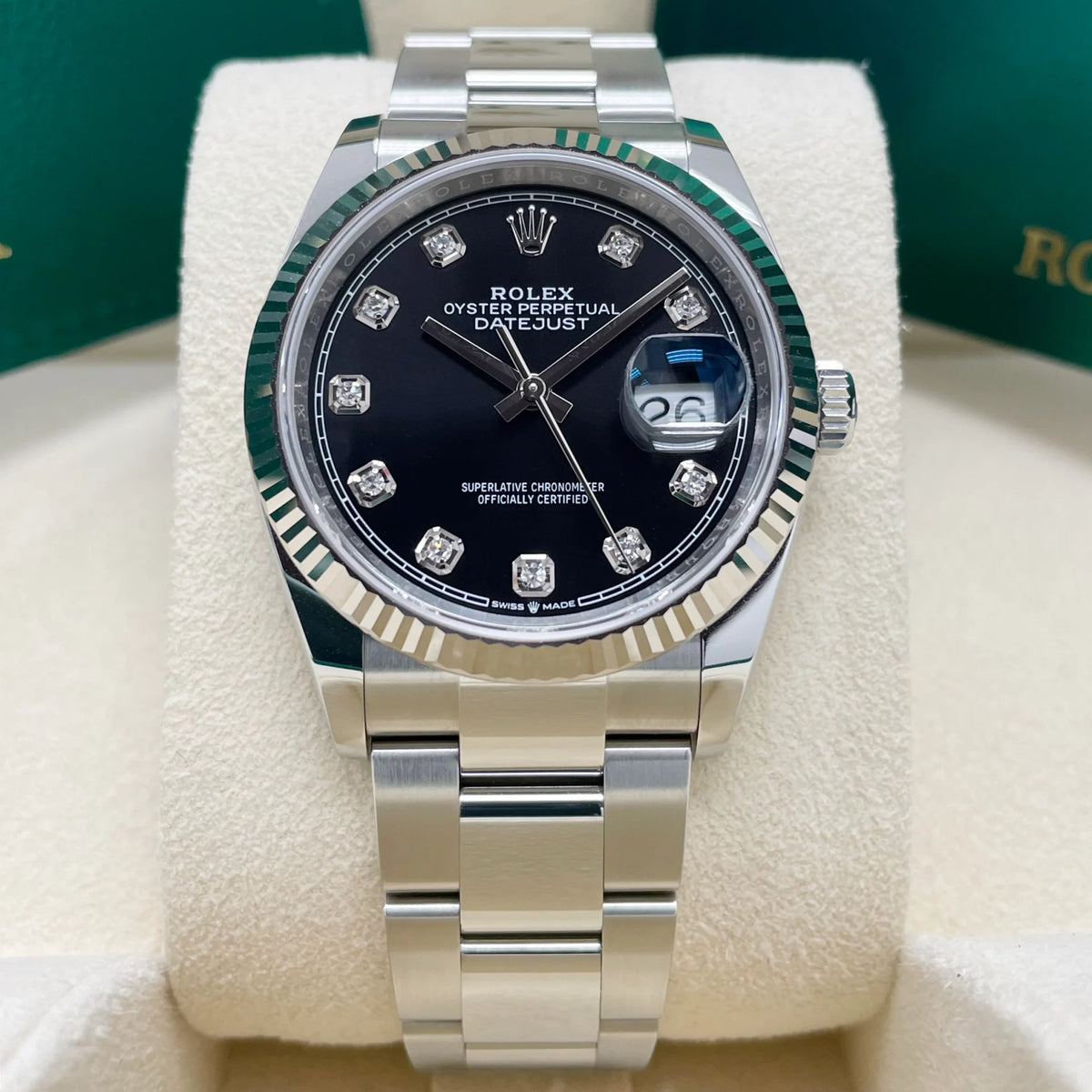 【1:1 Super Clone】   Datejust 36mm 126234 Black Diamond Dial Stainless Steel Oyster Mens Watch