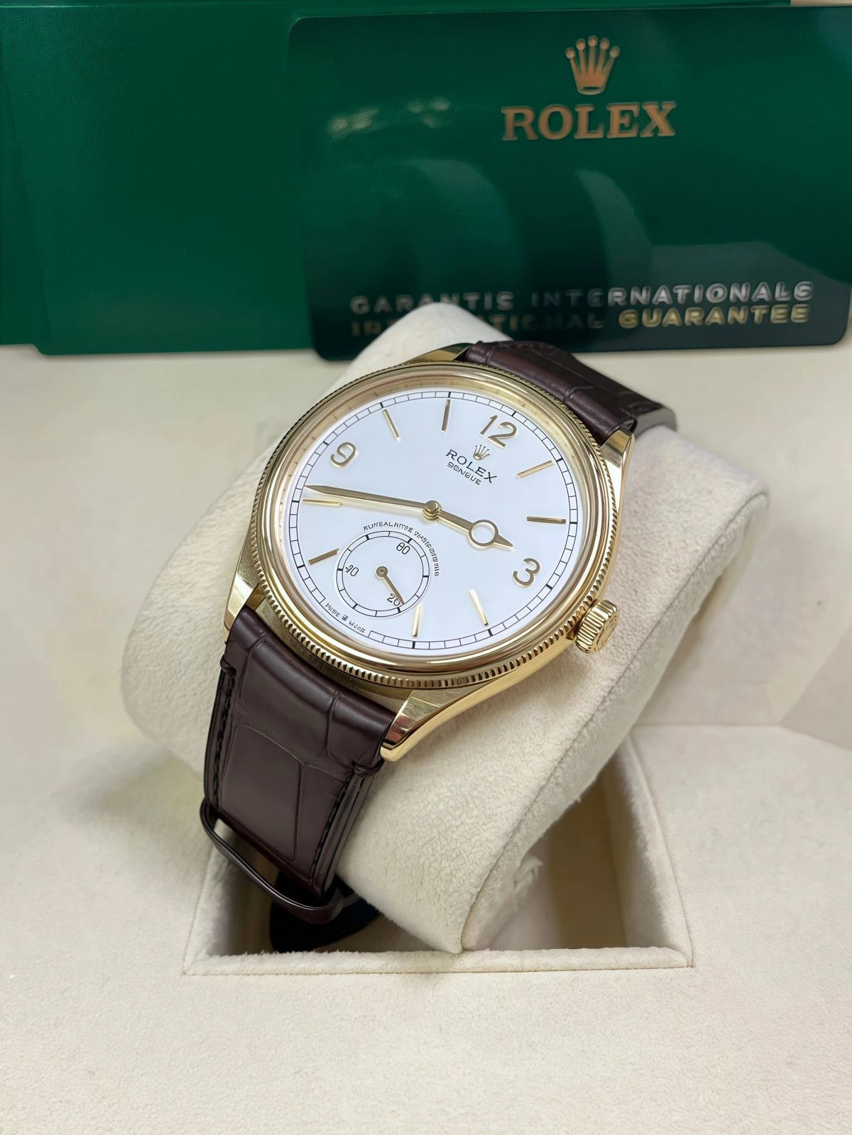 【1:1 Super Clone】Rolex 1908 Yellow Gold White Dial Brown Alligator Strap - 52508-0006