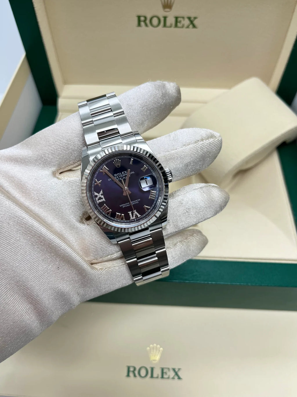 【1:1 Super Clone】  Datejust 36mm 126234 Datejust Aubergine Purple Diamond Roman Oyster Stainless Steel