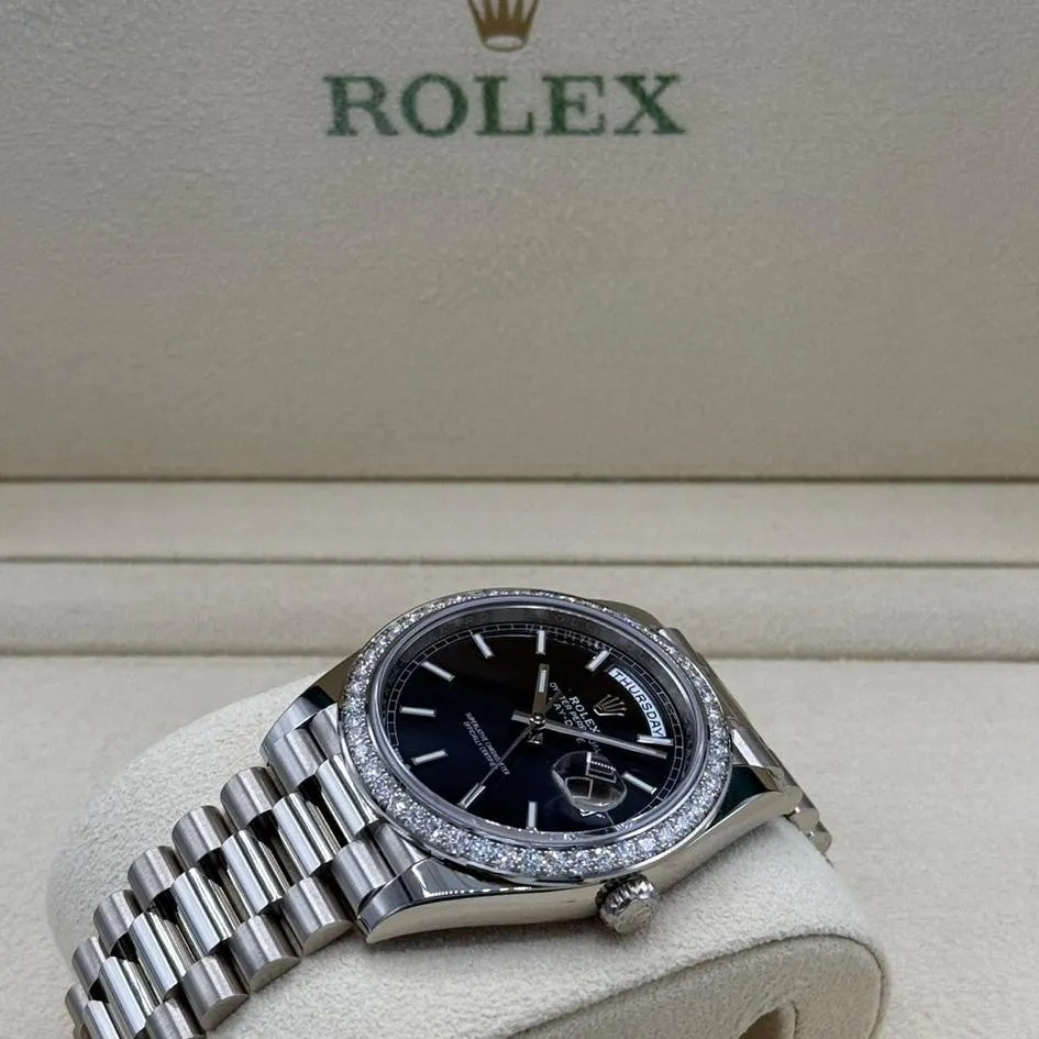 【1:1 Super Clone】  Day-Date 40mm 228349RBR-0002 Bright Black Dial President Bracelet