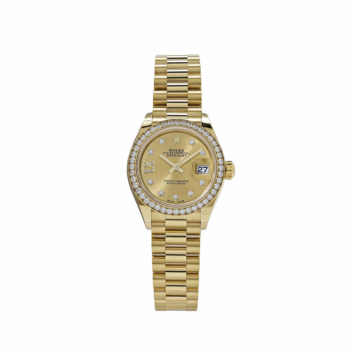 【1:1 Super Clone】 Lady-Datejust 28mm 279138RBR Champagne Diamond Dial and Diamond Bezel Yellow Gold Bracelet