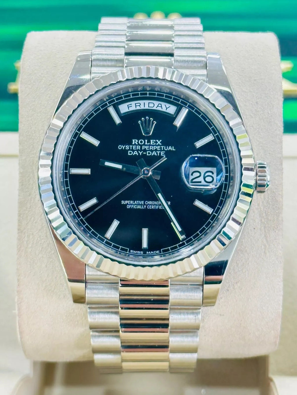 【1:1 Super Clone】  Day-Date "President" 40mm White Gold Black Index Dial - 228239