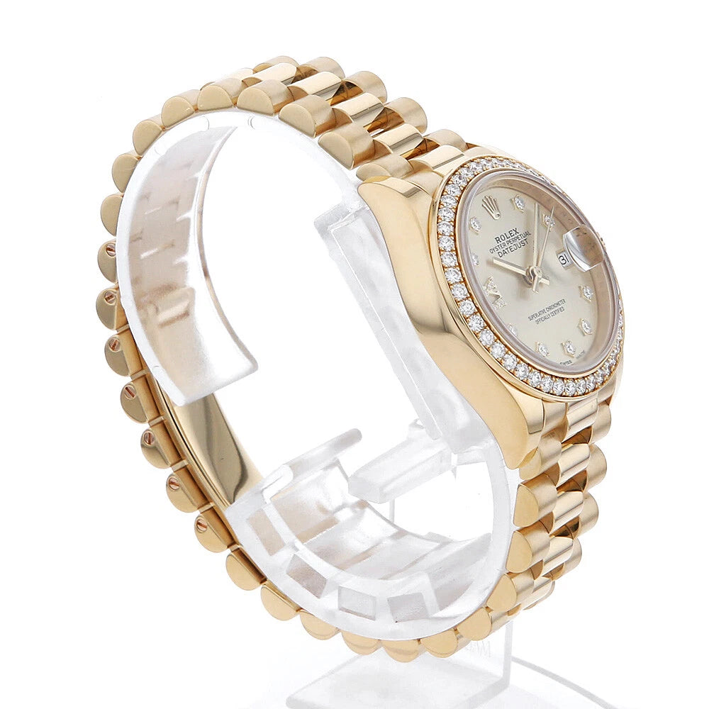 【1:1 Super Clone】 Lady-Datejust 28mm 279138RBR Champagne Diamond Dial and Diamond Bezel Yellow Gold Bracelet