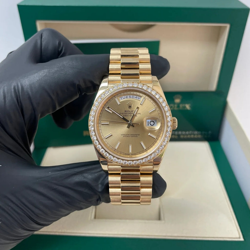 【1:1 Super Clone】 Day-Date 40mm Champaign Dial and Diamond Bezel Yellow Gold President Bracelet 228348RBR-0008