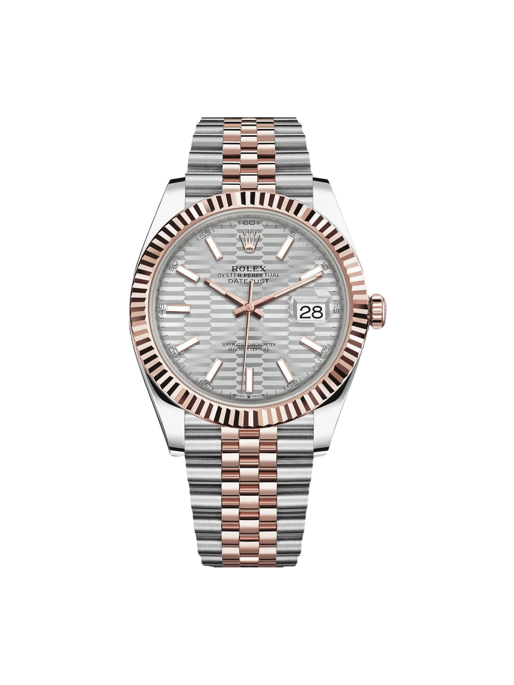 【1:1 Super Clone】 Datejust 41mm 126331 Silver Fluted Motif Dial Two Tone Stainless Steel & 18K Rose Gold Jubilee Bracelet Men's Watch
