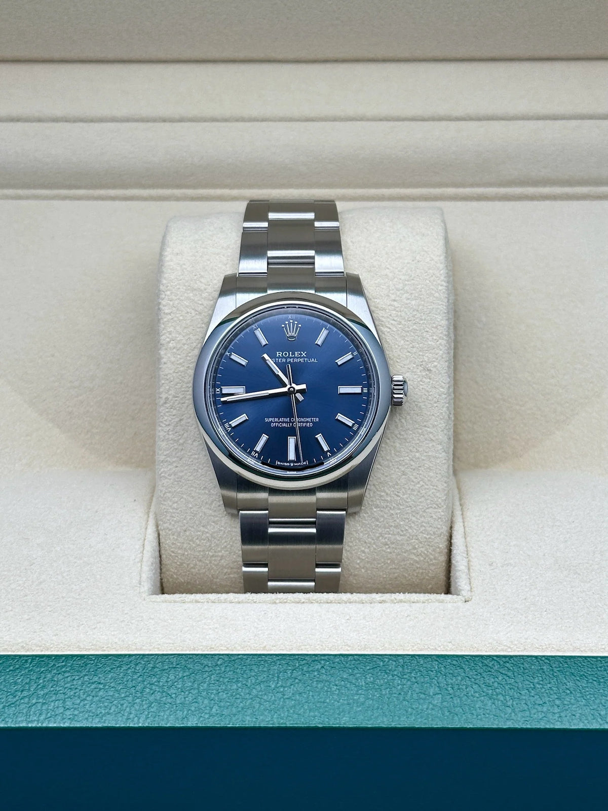【1:1 Super Clone】 Oyster Perpetual 34mm 124200  Blue Dial Oyster Stainless Steel Bracelet