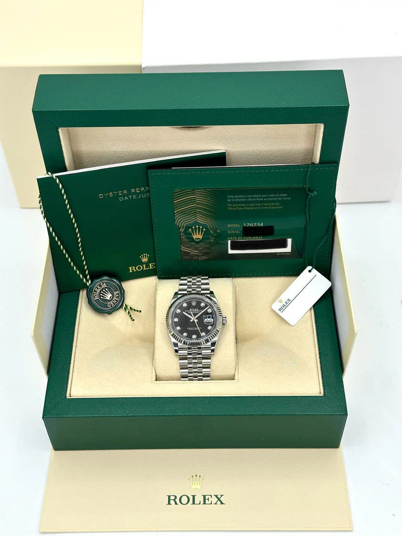 【1:1 Super Clone】   Datejust 36mm 126234 Black Diamond Dial Stainless Steel Oyster Mens Watch