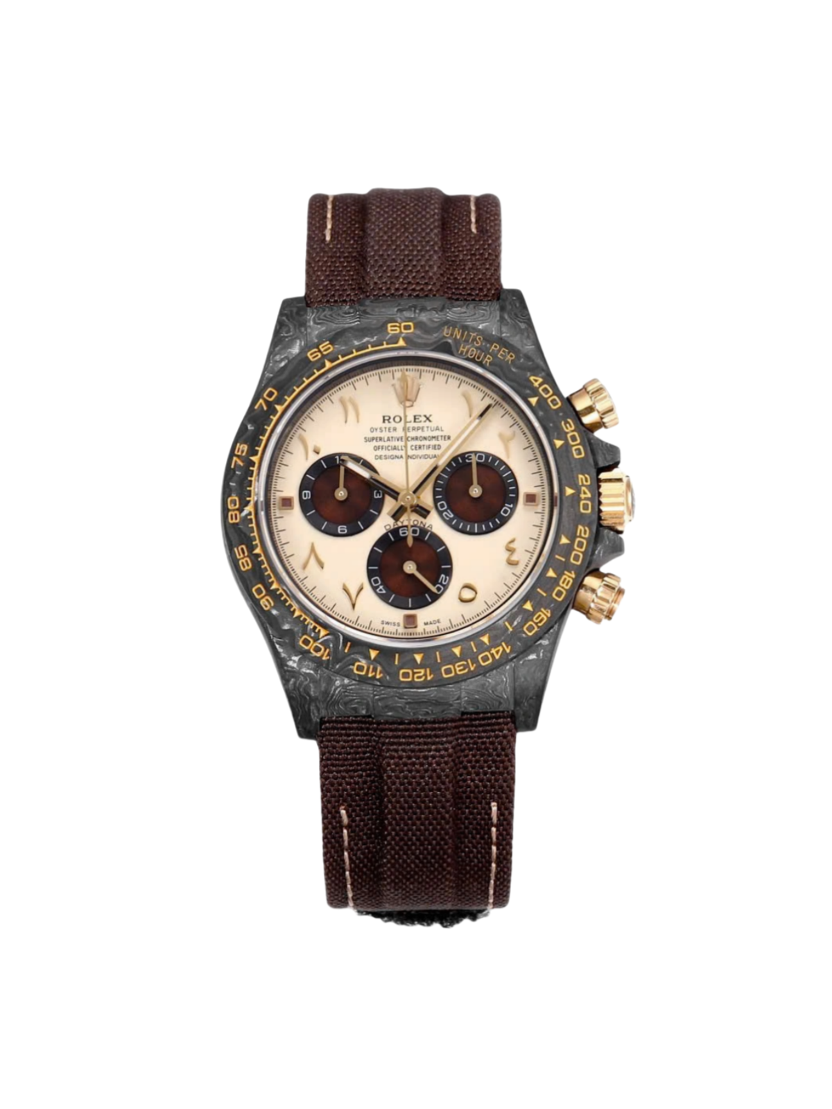 【1:1 Super Clone】Rolex Cosmograph Daytona DIW Carbon “DESERT EAGLE ARABIC” 40mm Replica 1:1 – Top Quality Version