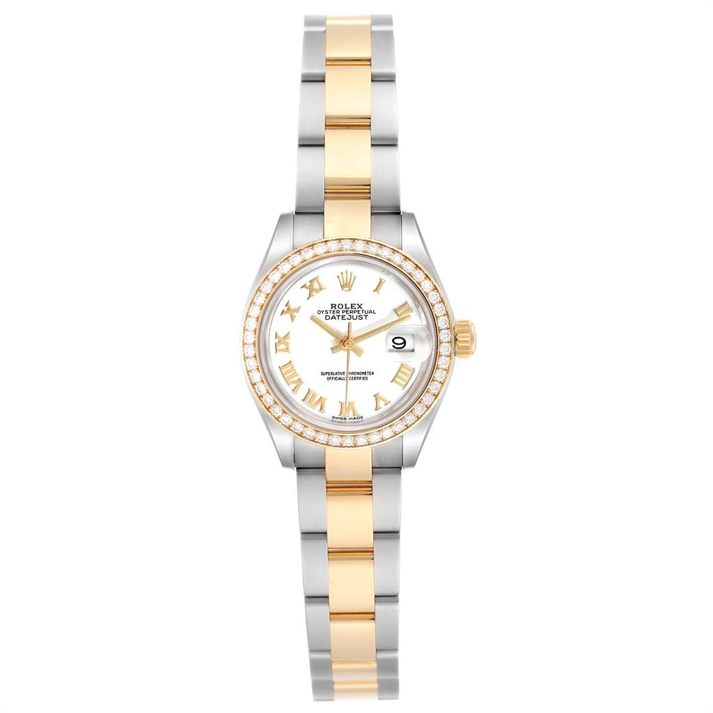 【1:1 Super Clone】 Lady-Datejust 28mm 279383RBR White Roman Dial Yellow Rolesor Oyster Bracelet