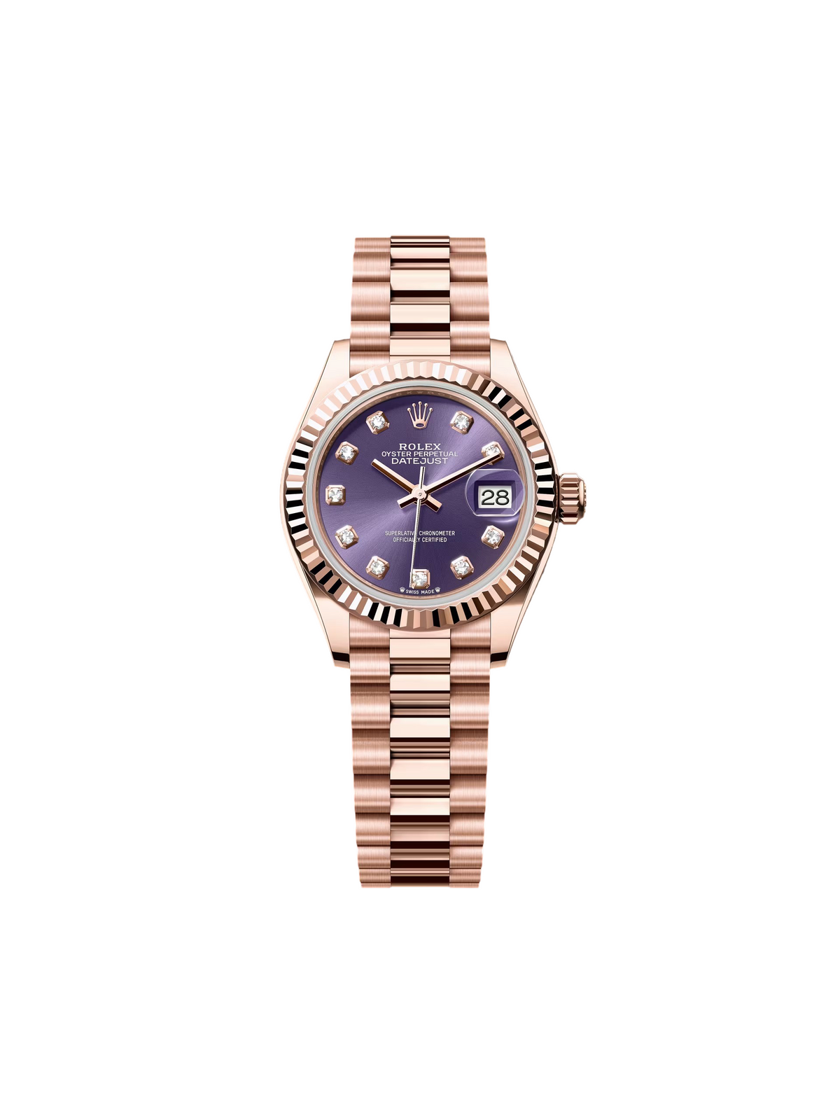 【1:1 Super Clone】 Lady-Datejust 28mm 279175 Aubergine Diamond-Set Dial President Everose Gold