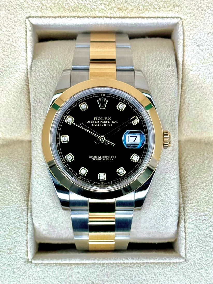 【1:1 Super Clone】 Datejust 41mm 126303 Black Diamond Oyster Steel and Yellow Gold Mens Watch