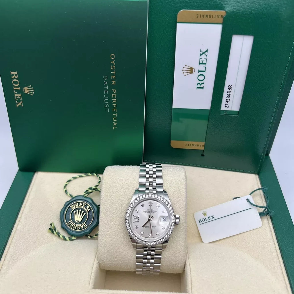 【1:1 Super Clone】 Lady-Datejust 28mm 279384RBR Silver Diamond Dial & Diamond Bezel, Stainless Steel Jubilee Bracelet Women's Watch