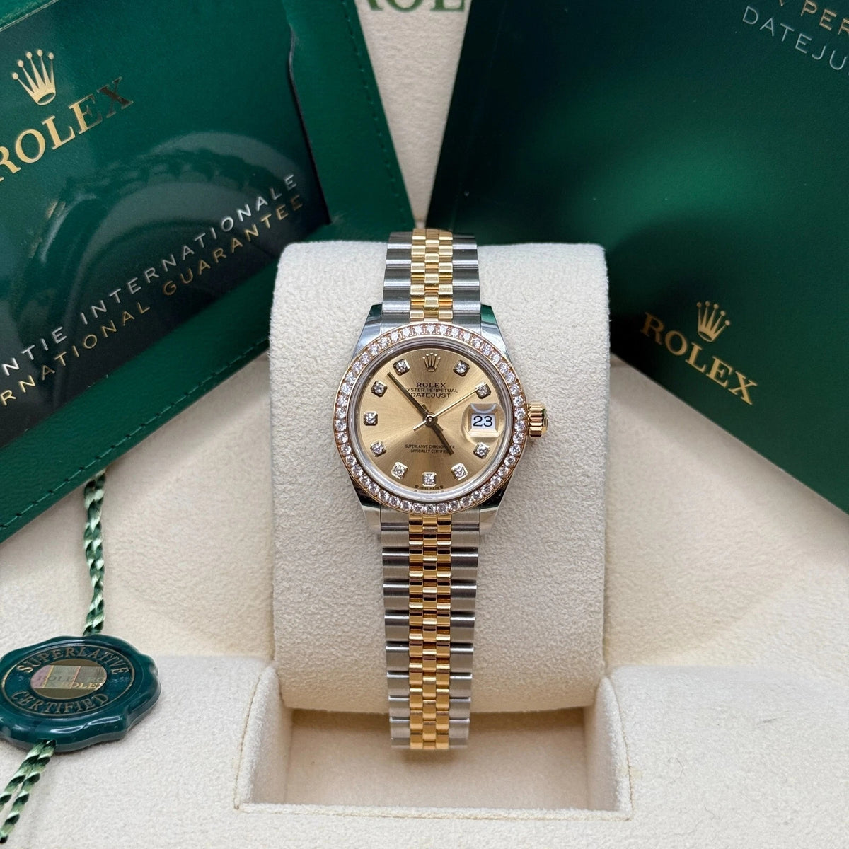 【1:1 Super Clone】 Lady-Datejust 28mm 279383RBR Champagne Diamond Dial Yellow Rolesor Oyster Bracelet