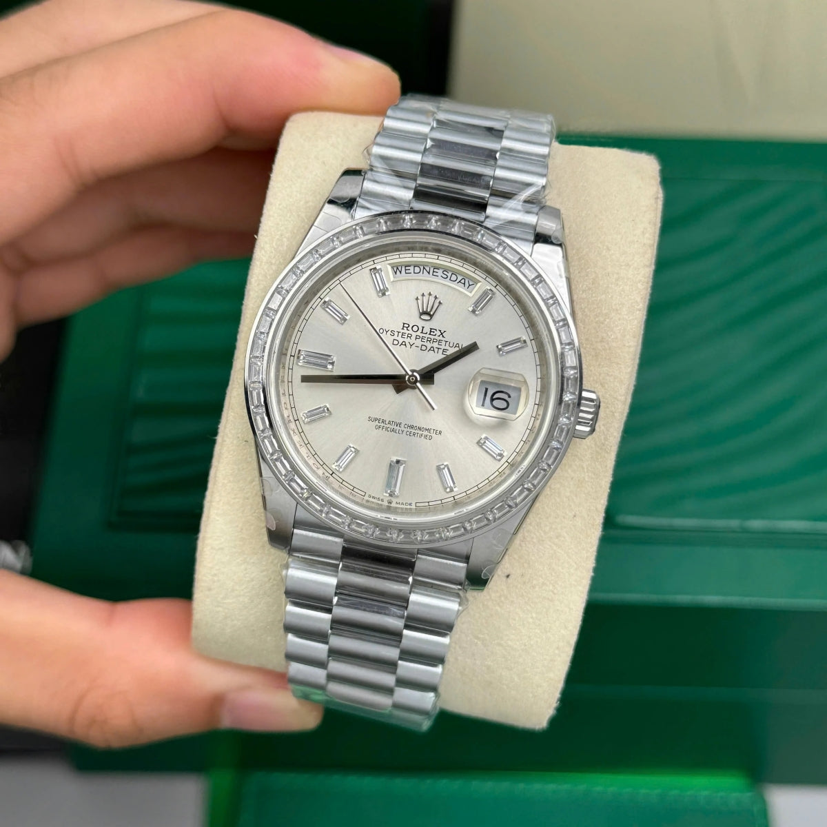 【1:1 Super Clone】 Day-Date 40mm 228396TBR-0011 Silver Diamonds Dial