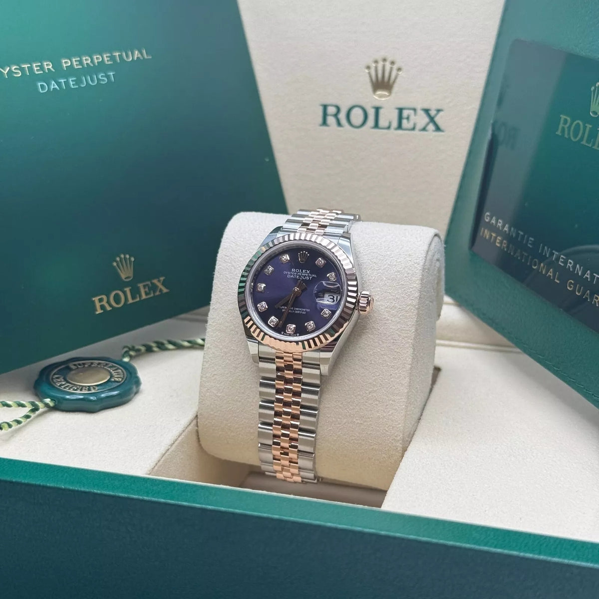 【1:1 Super Clone】 Lady-Datejust 28mm 279171 Aubergine Diamond Oyster Stainless Steel and Rose Gold