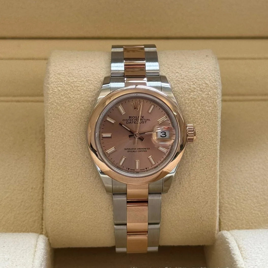 【1:1 Super Clone】 Lady-Datejust 28mm  279161 Rose Stick Dial, Two Tone Stainless Steel & 18K Rose Gold Oyster Bracelet Women's Watch