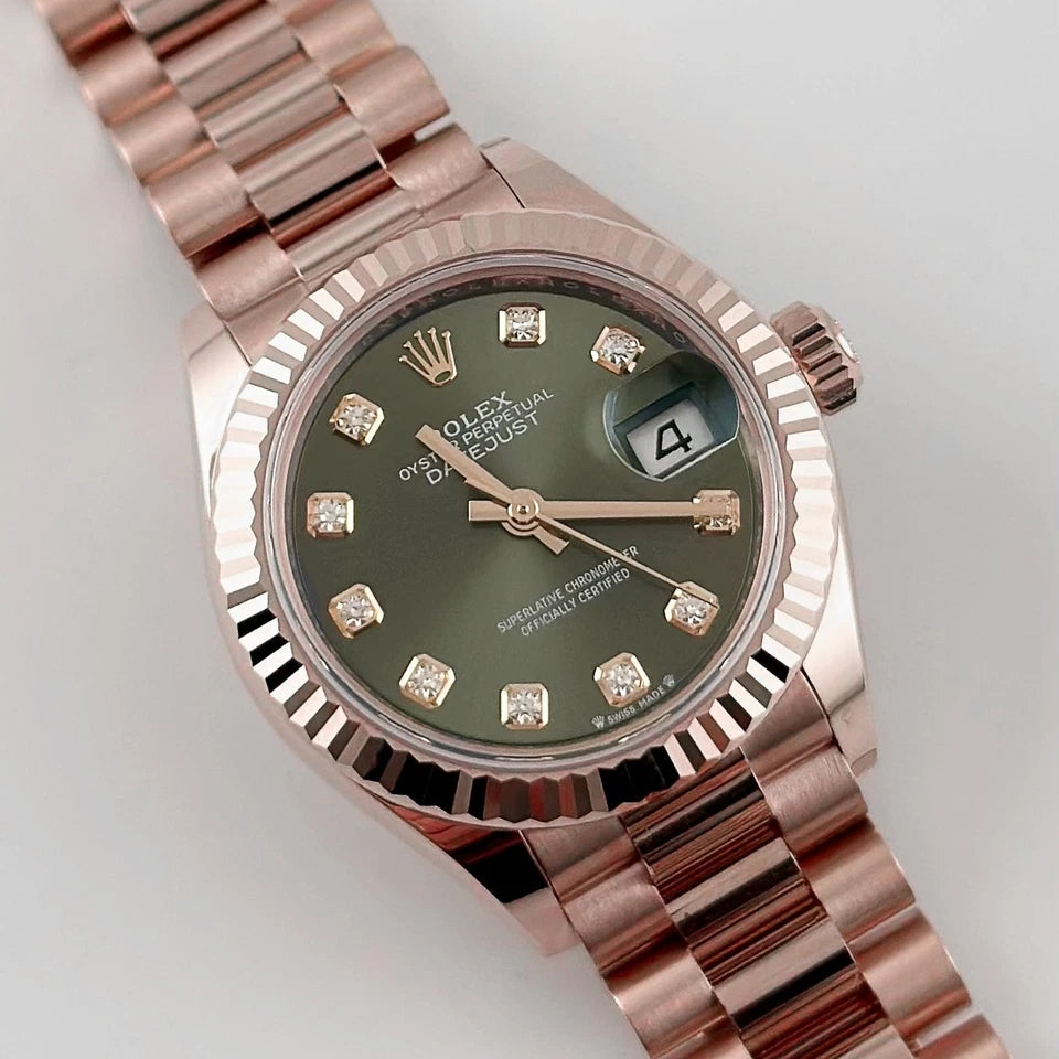 【1:1 Super Clone】 Lady-Datejust 28mm 279175 Green Diamond-Set Dial President Everose Gold
