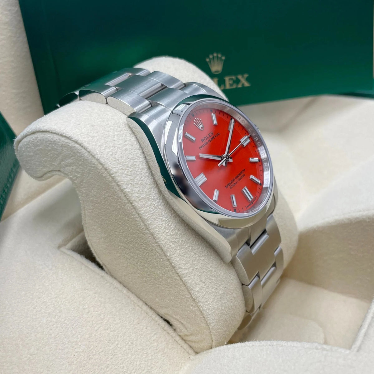 【1:1 Super Clone】 Oyster Perpetual 36mm 126000-0007 Coral Red Dial Steel Watch