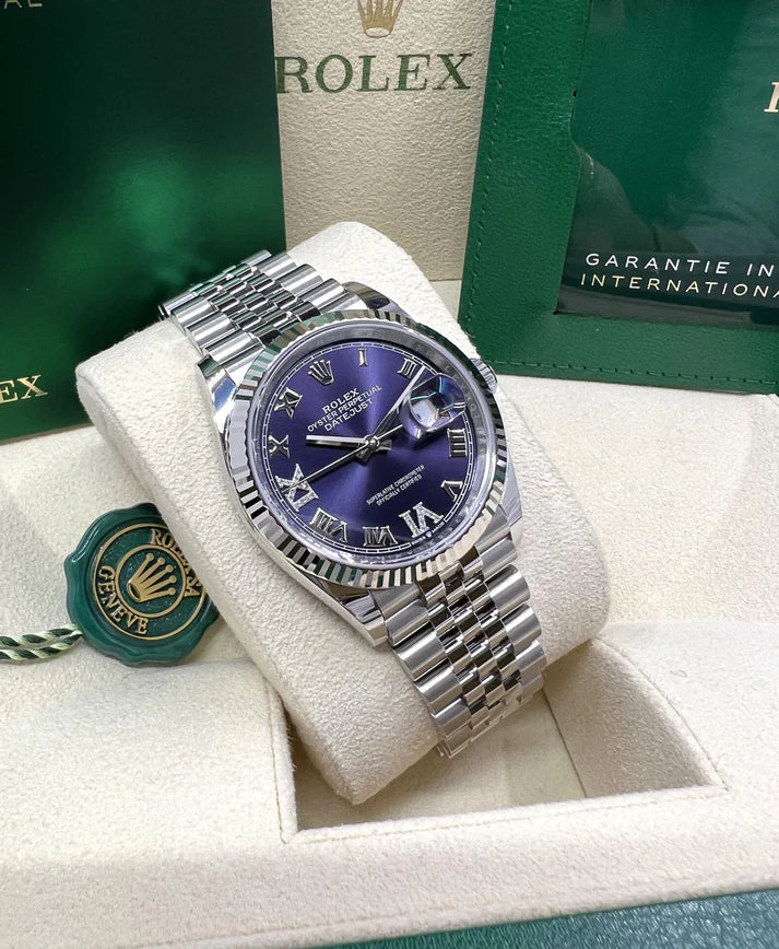 【1:1 Super Clone】  Datejust 36mm 126234 Datejust Aubergine Purple Diamond Roman Oyster Stainless Steel
