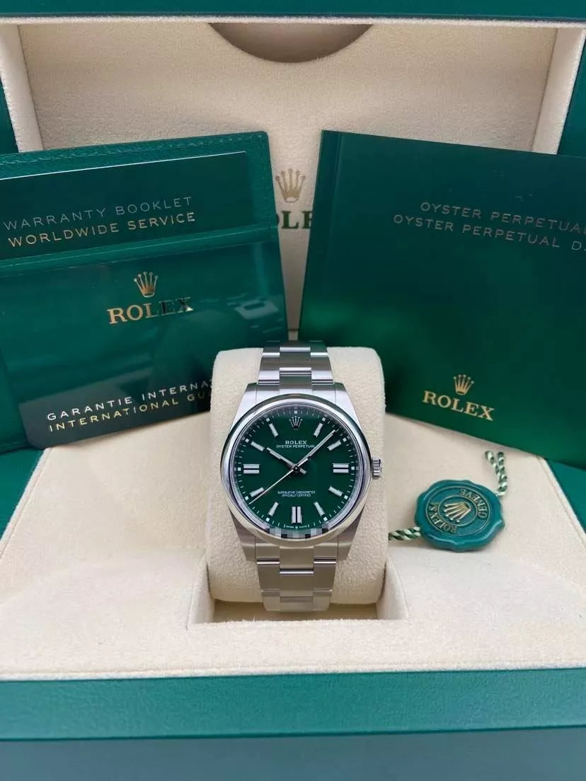 【1:1 Super Clone】 Oyster Perpetual 41mm 124300-0005 Green Index Dial & Smooth Bezel Oyster Bracelet Men’s Watch