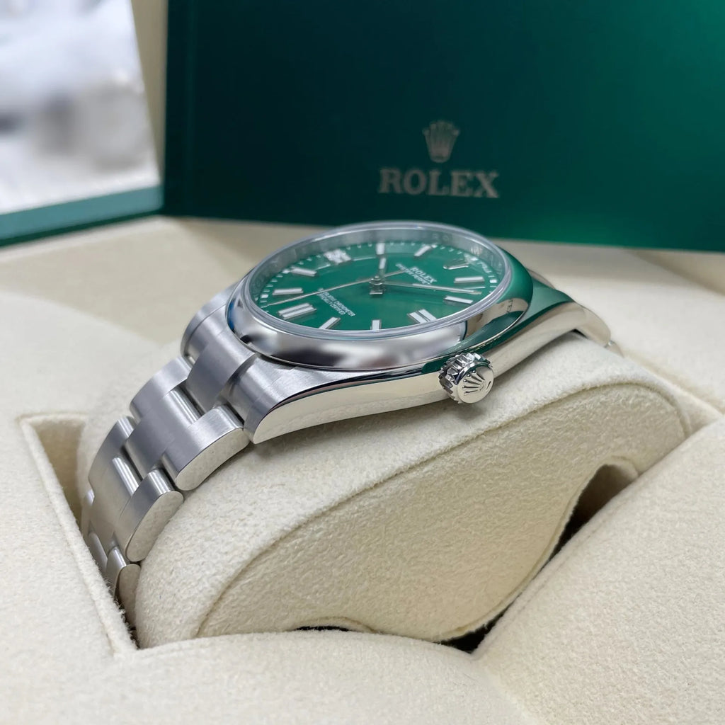 【1:1 Super Clone】 Oyster Perpetual 41mm 124300-0005 Green Index Dial & Smooth Bezel Oyster Bracelet Men’s Watch
