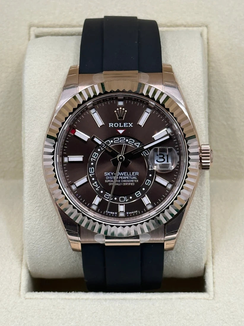 【1:1 Super Clone】  Sky-Dweller 42mm Rose Gold Chocolate Dial Oysterflex - 336235