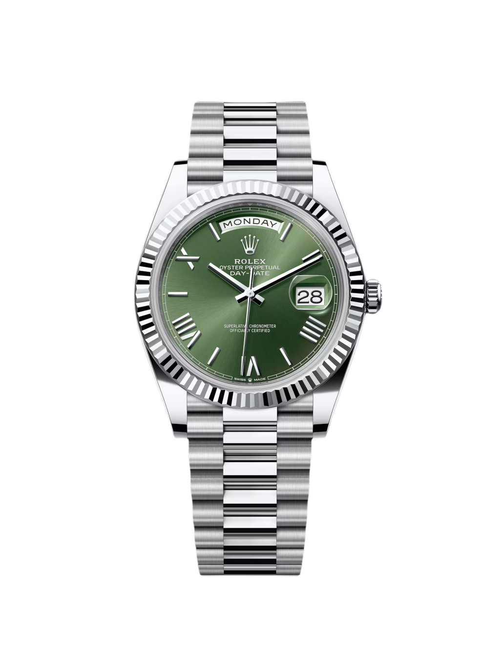 【1:1 Super Clone】  Day-Date "President" 40mm Platinum Green Olive Roman Dial - 228236
