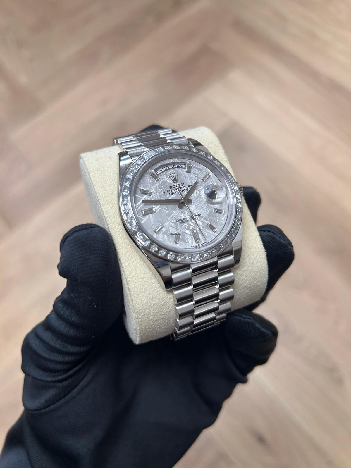 【1:1 Super Clone】 Day-Date 40mm 228396TBR-0027 Meteoriate Baguette Diamond Dial and Bezel Watch
