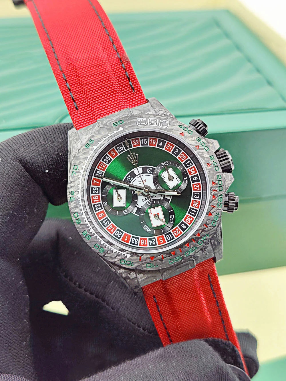 【1:1 Super Clone】Rolex Cosmograph Daytona DIW Carbon Lucky Player Casino Super Clone Swiss Replica Watch | Custom Made Limited Edition |