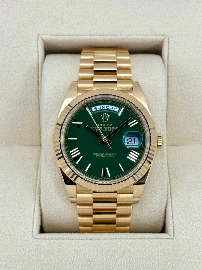 【1:1 Super Clone】 Day-Date "President" 40mm Yellow Gold Green Roman "Money" Dial - 228238