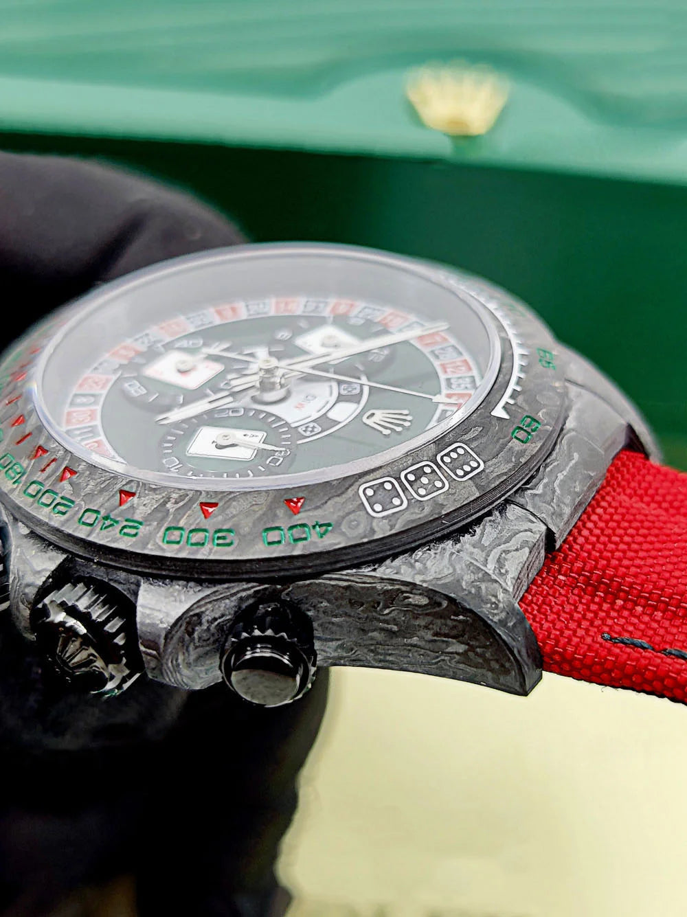 【1:1 Super Clone】Rolex Cosmograph Daytona DIW Carbon Lucky Player Casino Super Clone Swiss Replica Watch | Custom Made Limited Edition |