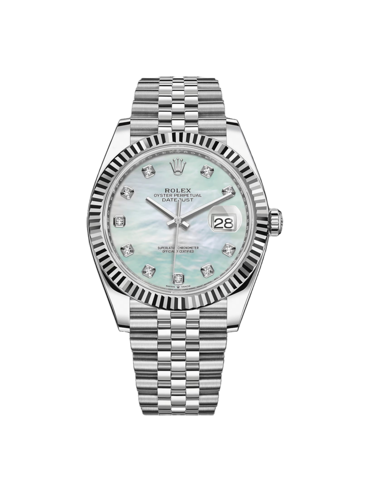 【1:1 Super Clone】  Datejust 41 Mother of Pearl Diamond Stainless Steel Fluted Oyster - 126334