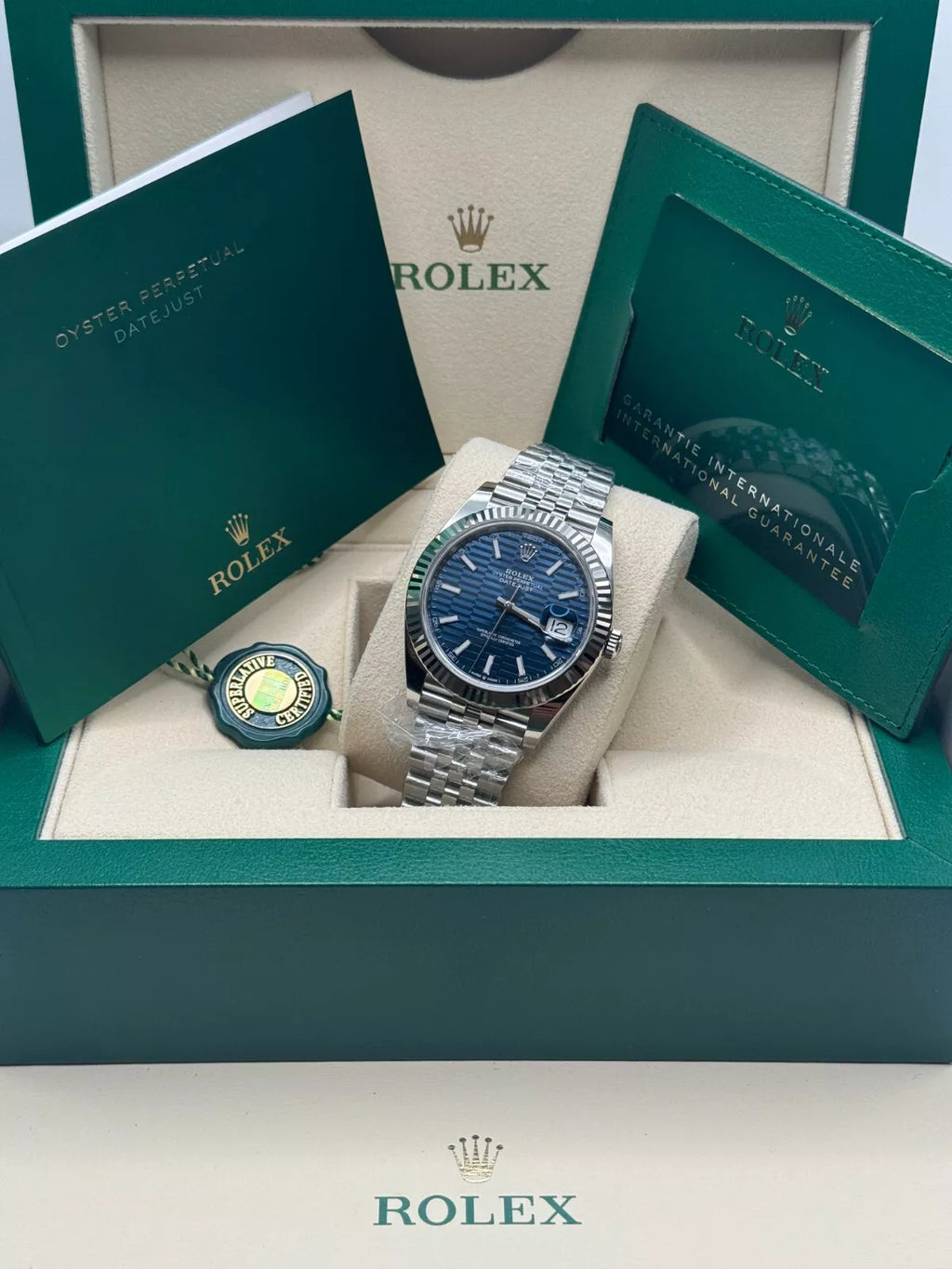 【1:1 Super Clone】  Datejust 41mm Blue Fluted Motif Index Dial Jubilee Bracelet Watch - 126334