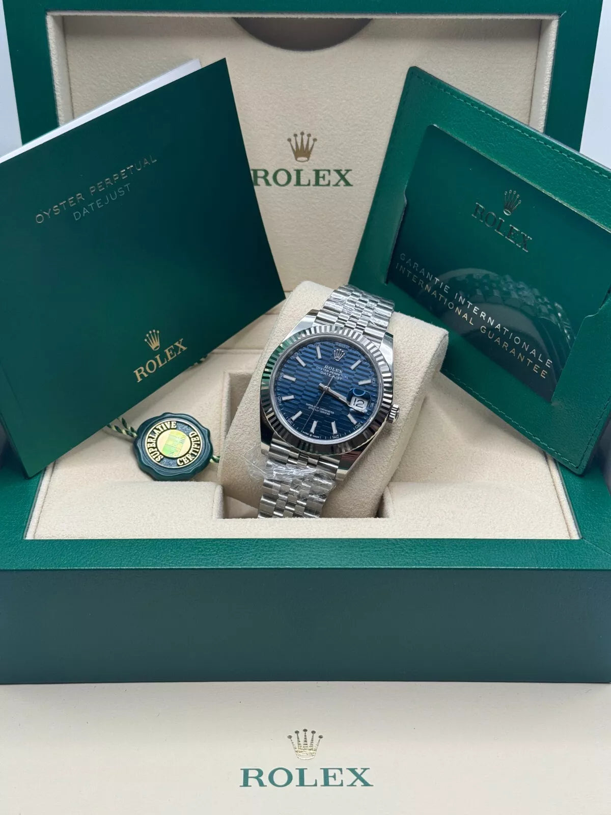 【1:1 Super Clone】  Datejust 41mm Blue Fluted Motif Index Dial Jubilee Bracelet Watch - 126334