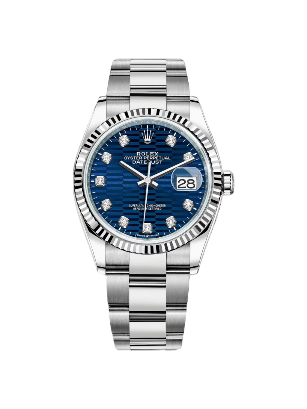 【1:1 Super Clone】  Datejust 36mm 126234 Blue Fluted Motif Diamond Dial Jubilee Bracelet Watch