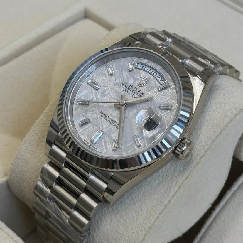 【1:1 Super Clone】  Day-Date "President" 40mm Platinum Meteorite Diamond Baguette Dial - 228236
