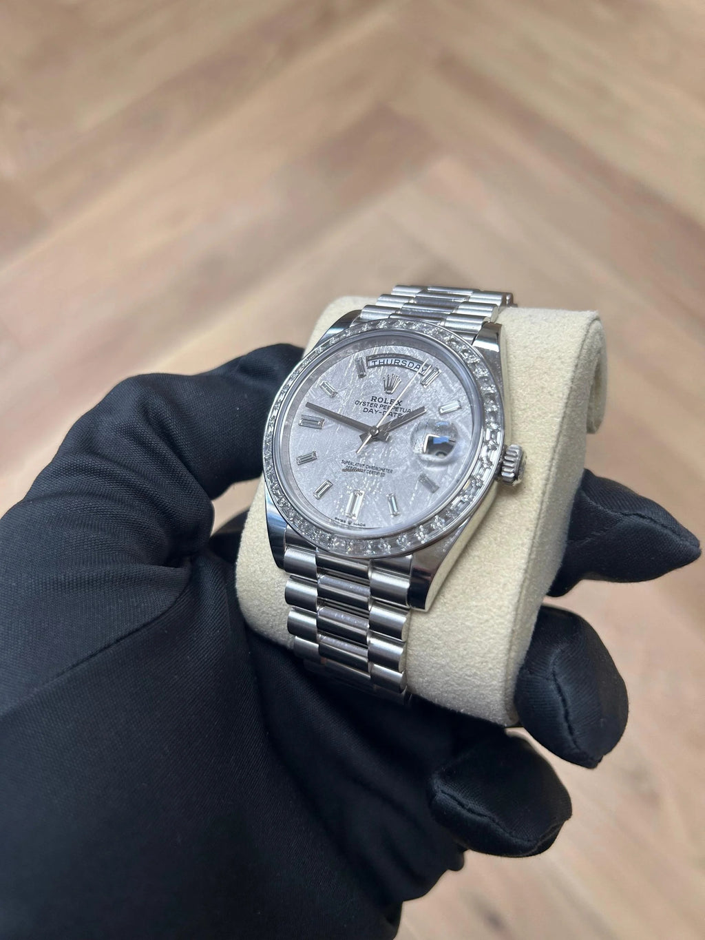 【1:1 Super Clone】 Day-Date 40mm 228396TBR-0027 Meteoriate Baguette Diamond Dial and Bezel Watch