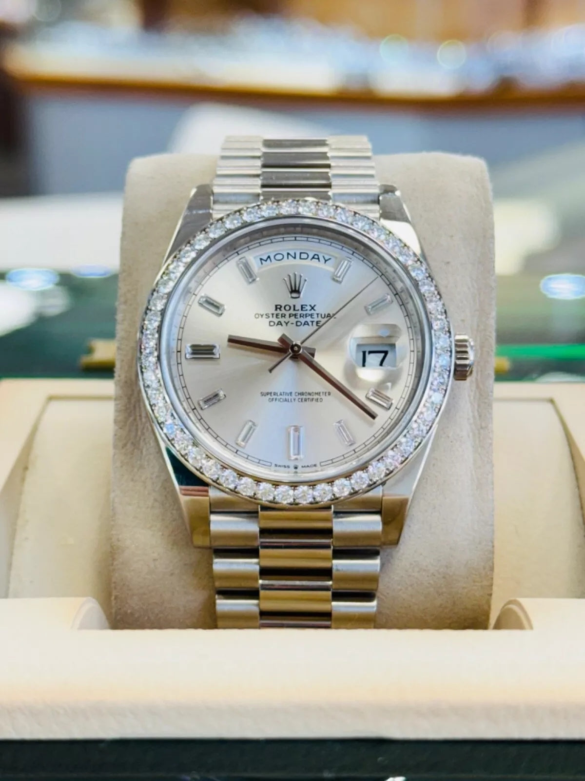 【1:1 Super Clone】 Day-Date 40mm 228349RBR-0001 Silver Dial President Bracelet
