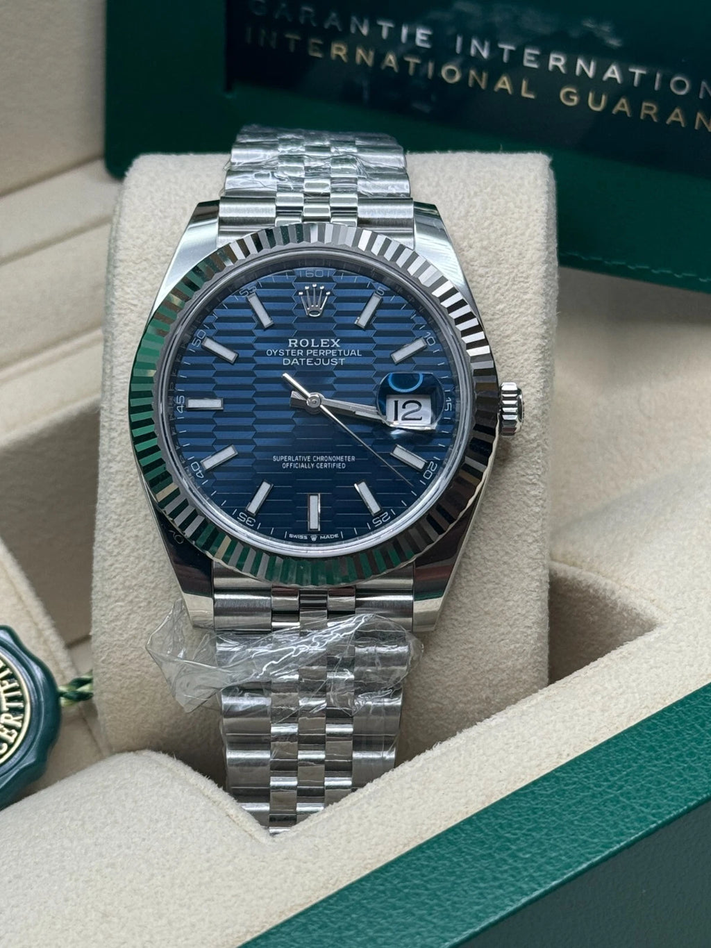 【1:1 Super Clone】  Datejust 41mm Blue Fluted Motif Index Dial Jubilee Bracelet Watch - 126334