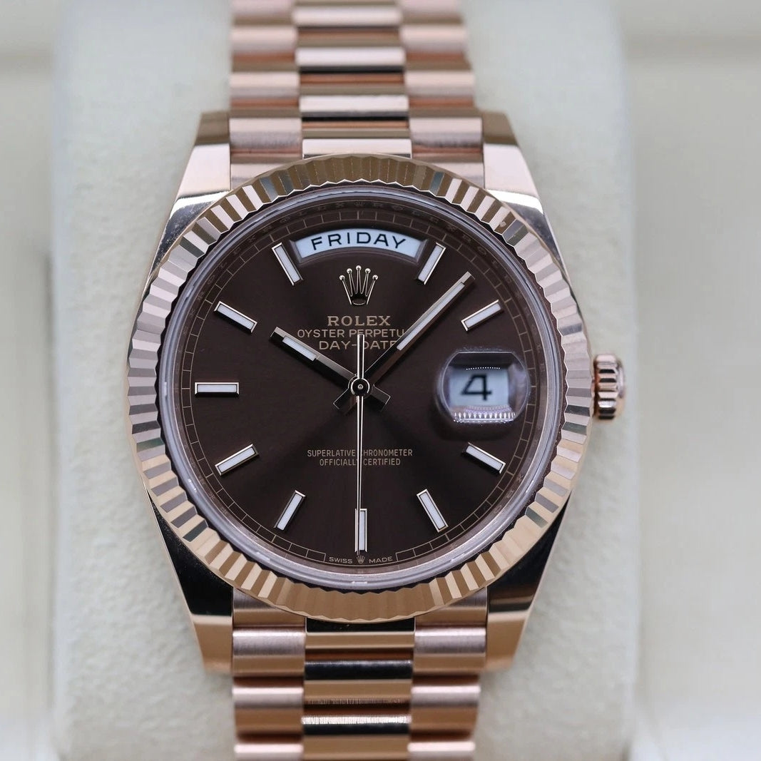 【1:1 Super Clone】  Day-Date "President" 40mm Everose Gold Chocolate Index Dial - 228235