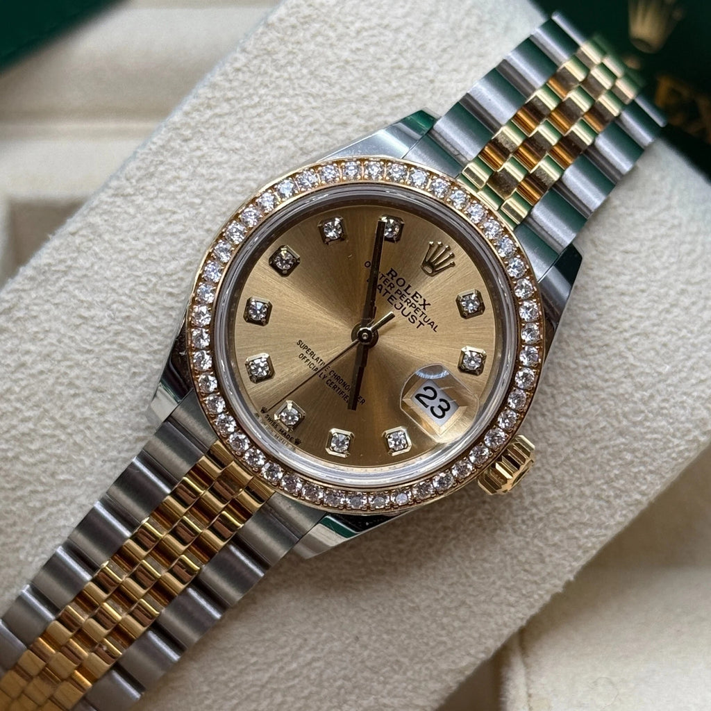 【1:1 Super Clone】 Lady-Datejust 28mm 279383RBR Champagne Diamond Dial Yellow Rolesor Oyster Bracelet