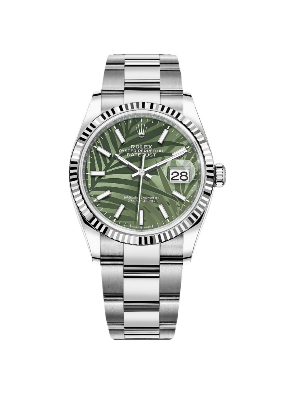 【1:1 Super Clone】  Datejust 36mm 126234 Olive Green Palm Motif Dial Jubilee Stainless Steel Watch